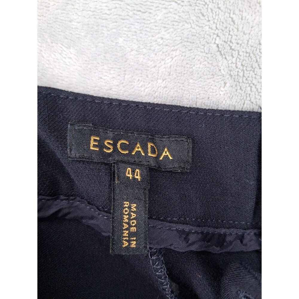 Escada Womens Navy Blue Virgin Wool Stretch Pants Size 44 Office Career - Picture 3 of 16